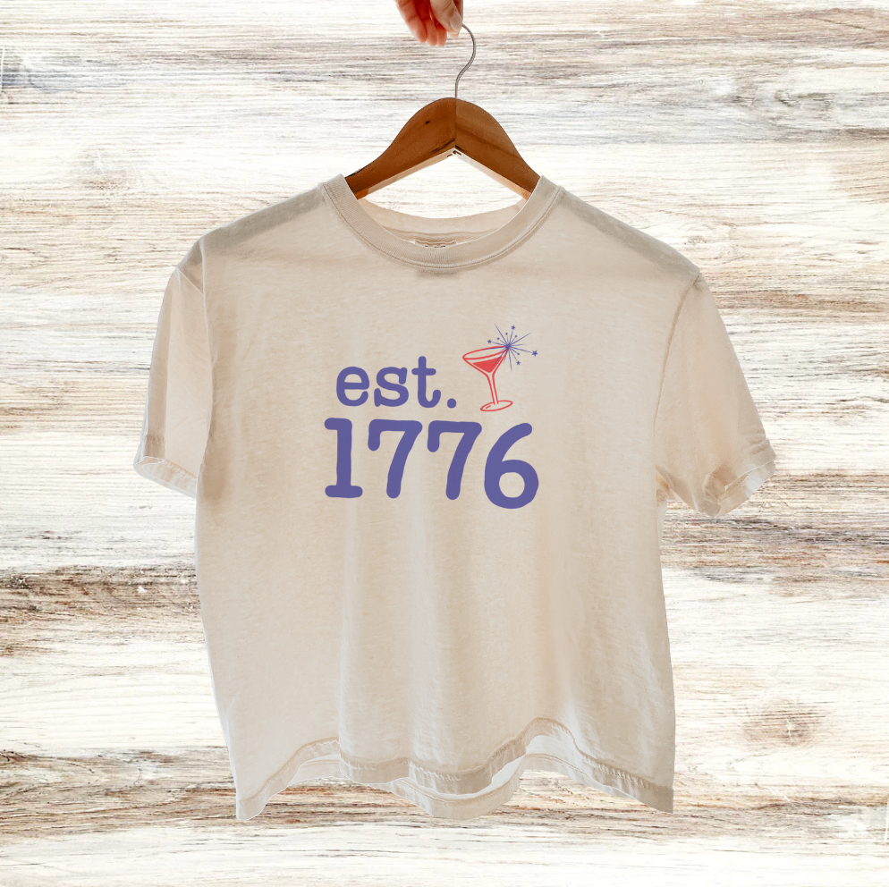 Est. 1776 Sparkler Martini Cropped Tee – 4th of July Shirt