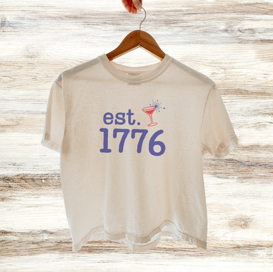 Est. 1776 Sparkler Martini Cropped Tee – 4th of July Shirt