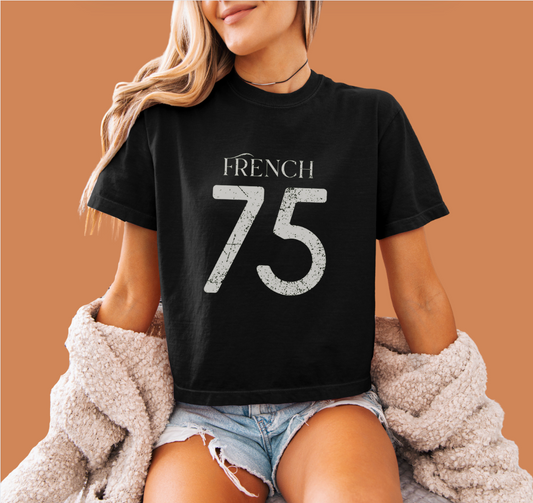 French 75 Cropped Tee - Varsity Cocktail Graphic TShirt