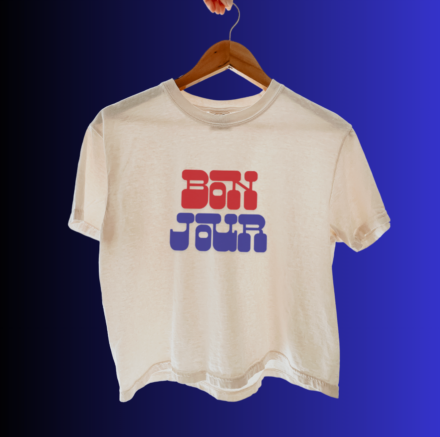 BONJOUR TEE: Boxy Cropped Ivory Tee