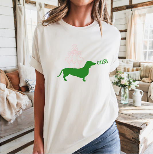 Dachshund & Champagne "CHEERS" Tee