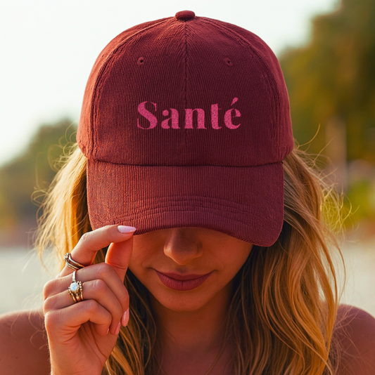 Hot Pink Santé -Vintage Embroidered Corduroy Cap