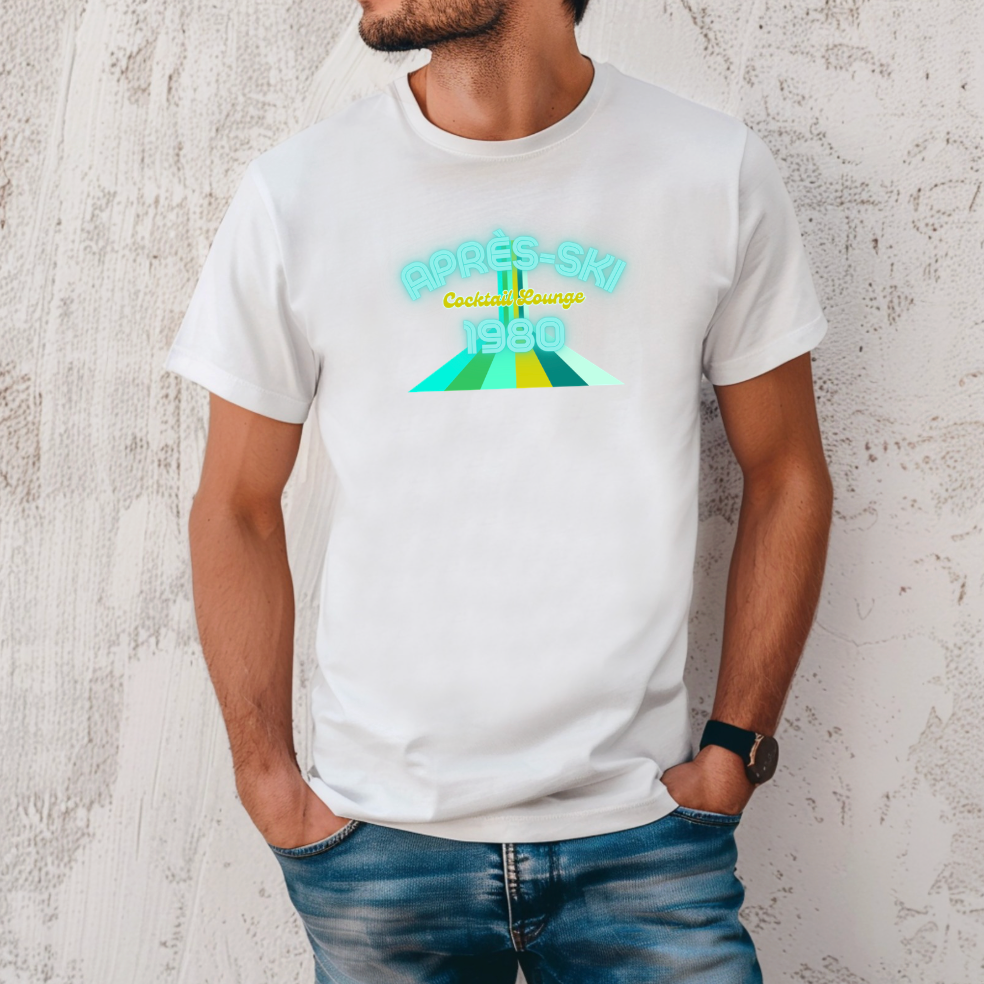 Retro 1980 Cocktail Lounge T-Shirt — Vintage Surf Stripe Graphic Tee