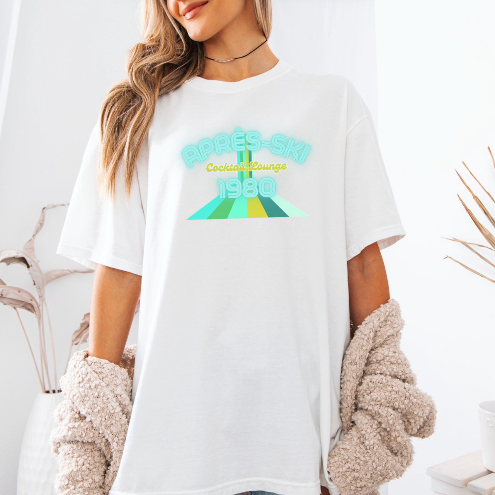 Retro 1980 Cocktail Lounge T-Shirt — Vintage Surf Stripe Graphic Tee