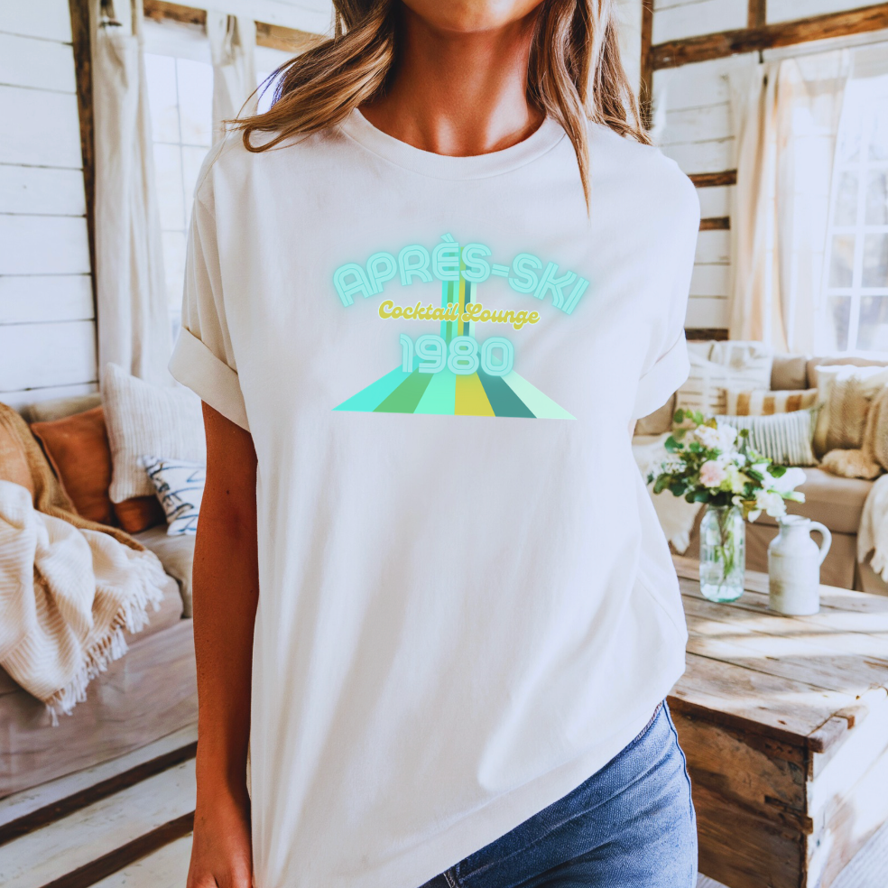 Retro 1980 Cocktail Lounge T-Shirt — Vintage Surf Stripe Graphic Tee