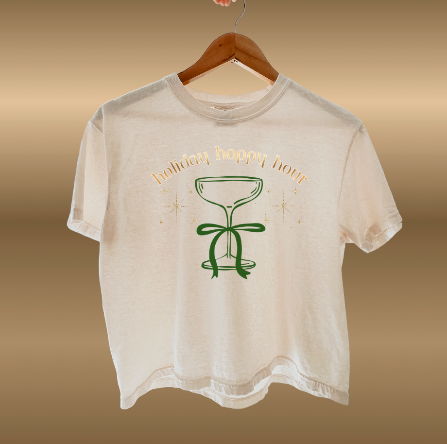 "Holiday Happy Hour" Cocktail Glass Bow Graphic