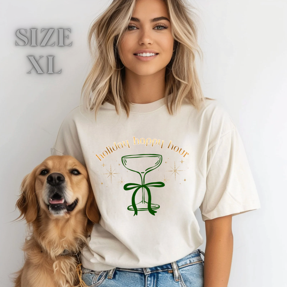 "Holiday Happy Hour" Cocktail Glass Bow Graphic