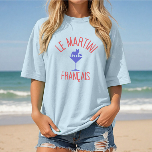 Le Martini Français T-shirt | French Bulldog Cocktail Tee