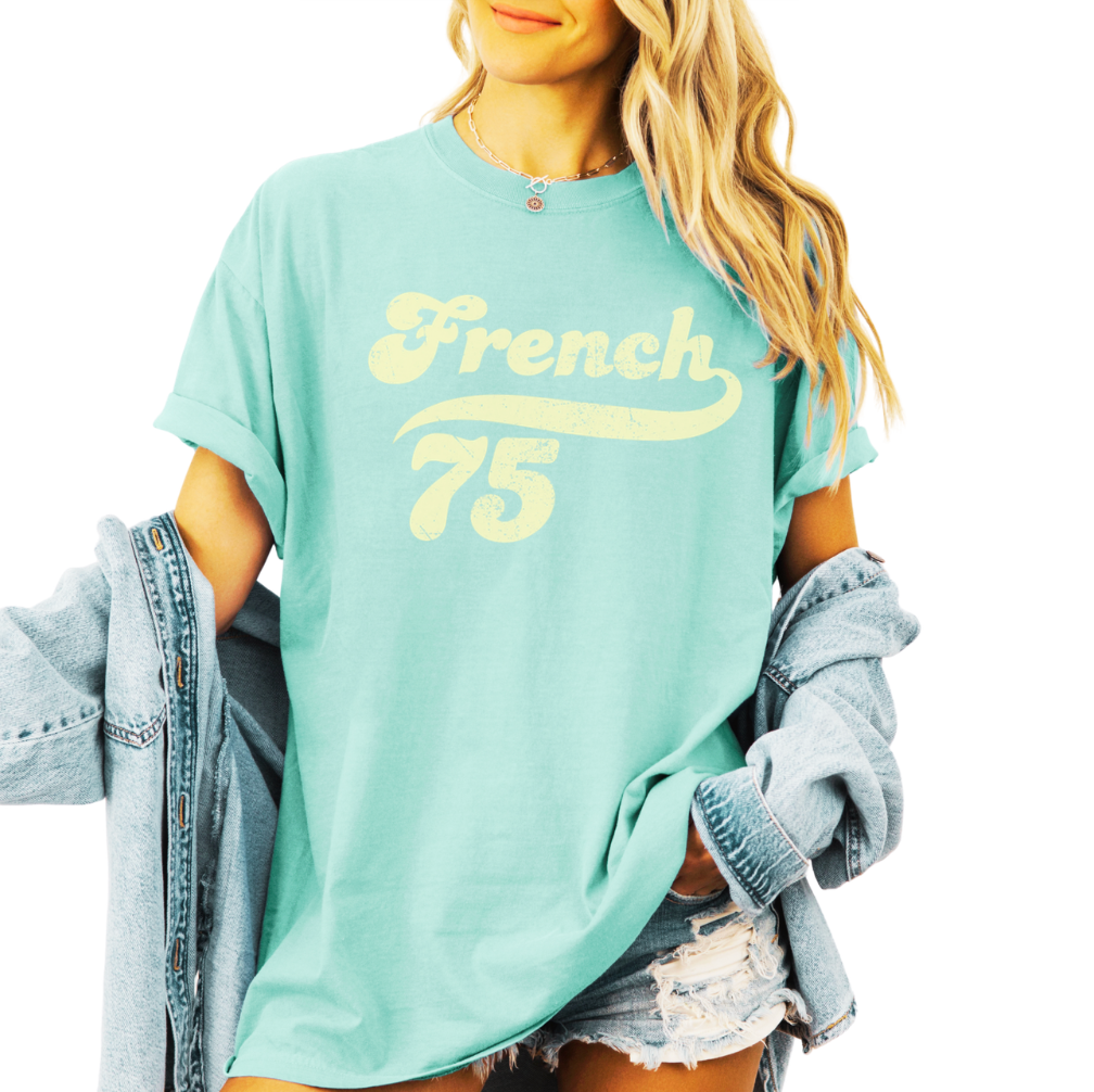 French 75 Retro Script T-Shirt | Vintage Cocktail Style