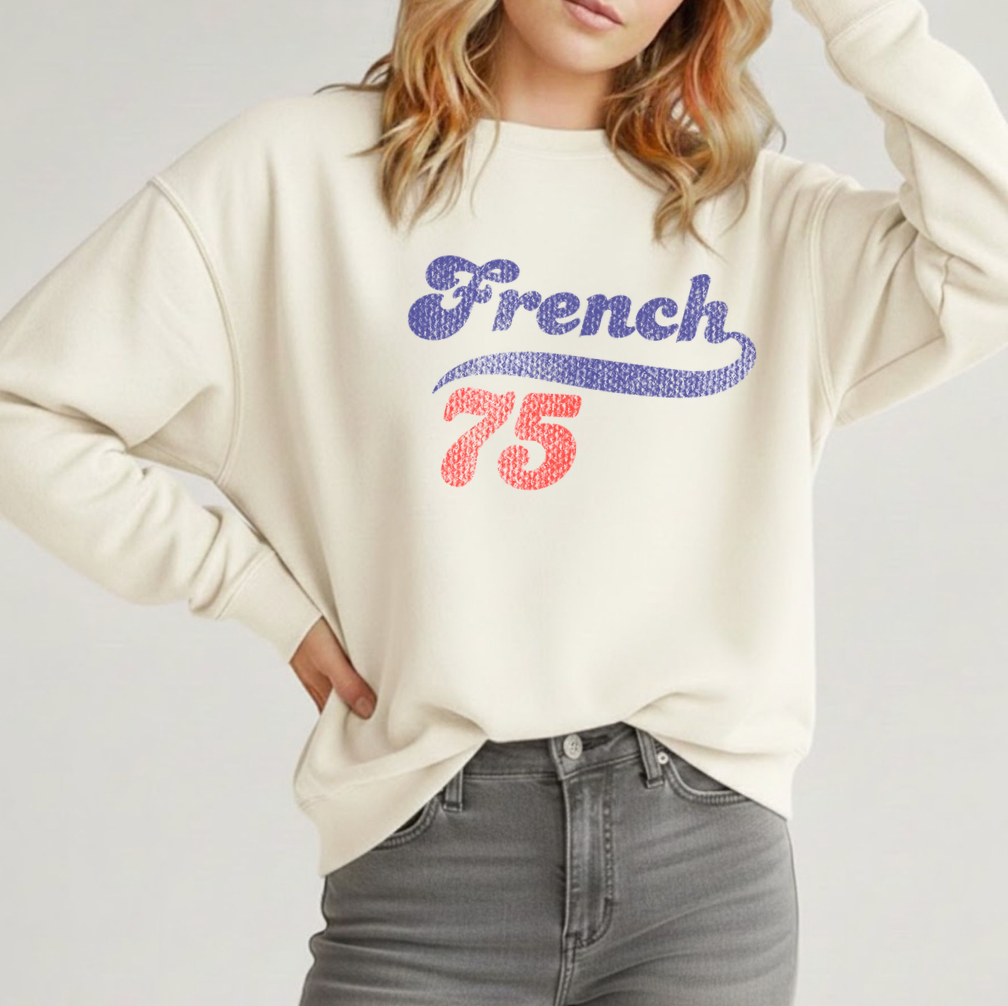 French 75 vintage cocktail graphic tee on ivory Comfort Colors shirt