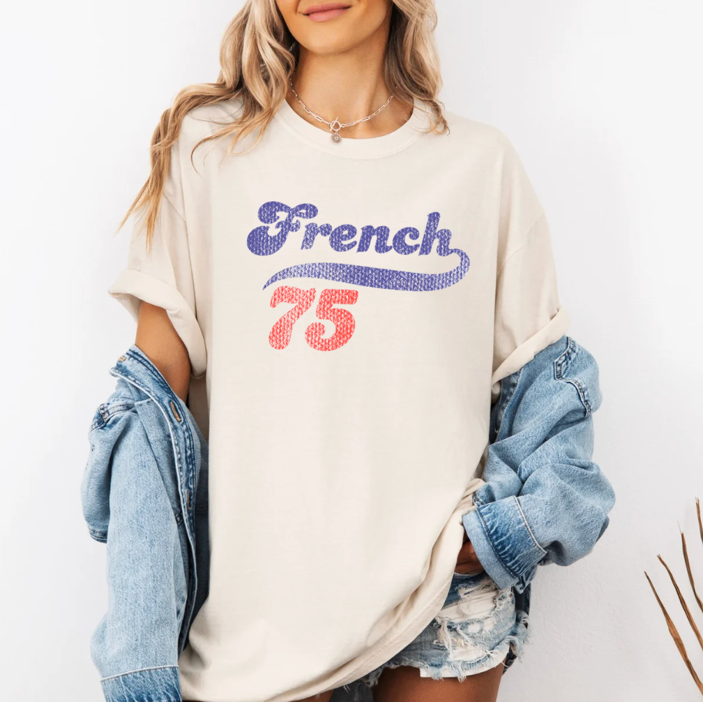French 75 Retro Script T-Shirt | Vintage Cocktail Style