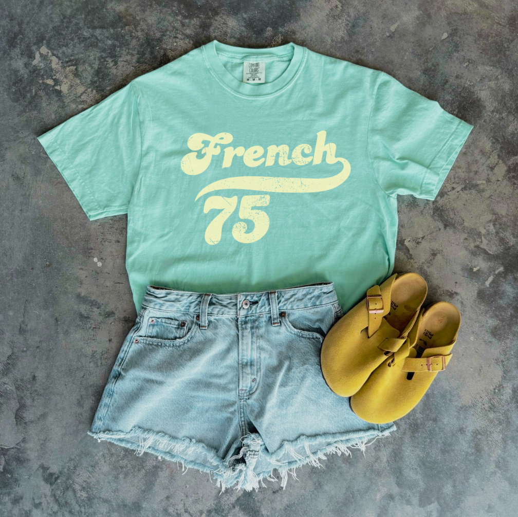 French 75 Retro Script T-Shirt | Vintage Cocktail Style