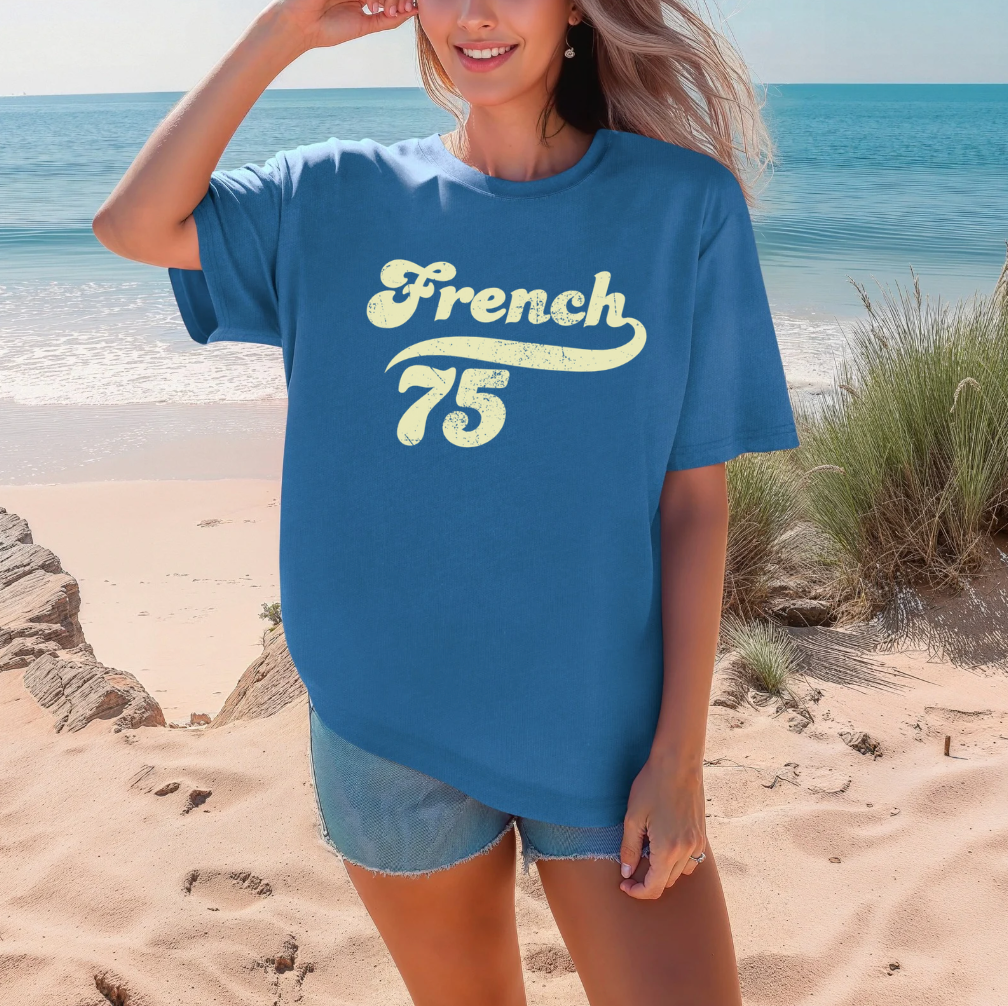 French 75 Retro Script T-Shirt | Vintage Cocktail Style