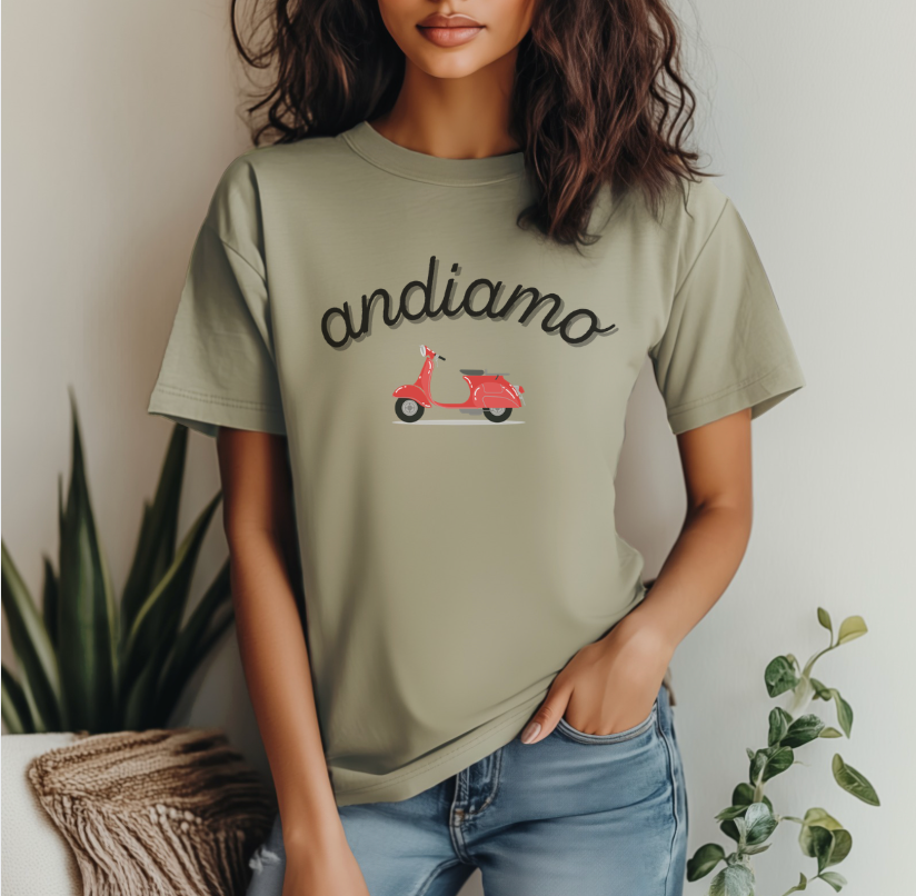 Andiamo Scooter Illustration T-Shirt | Vespa Italy Retro Travel Design