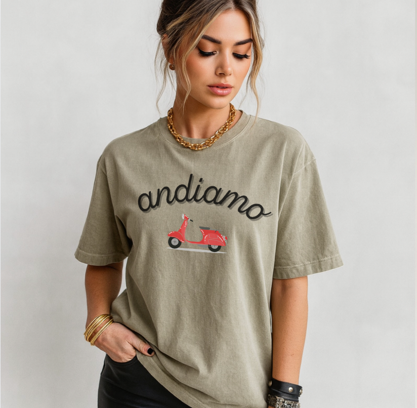 Andiamo Scooter Illustration T-Shirt | Vespa Italy Retro Travel Design