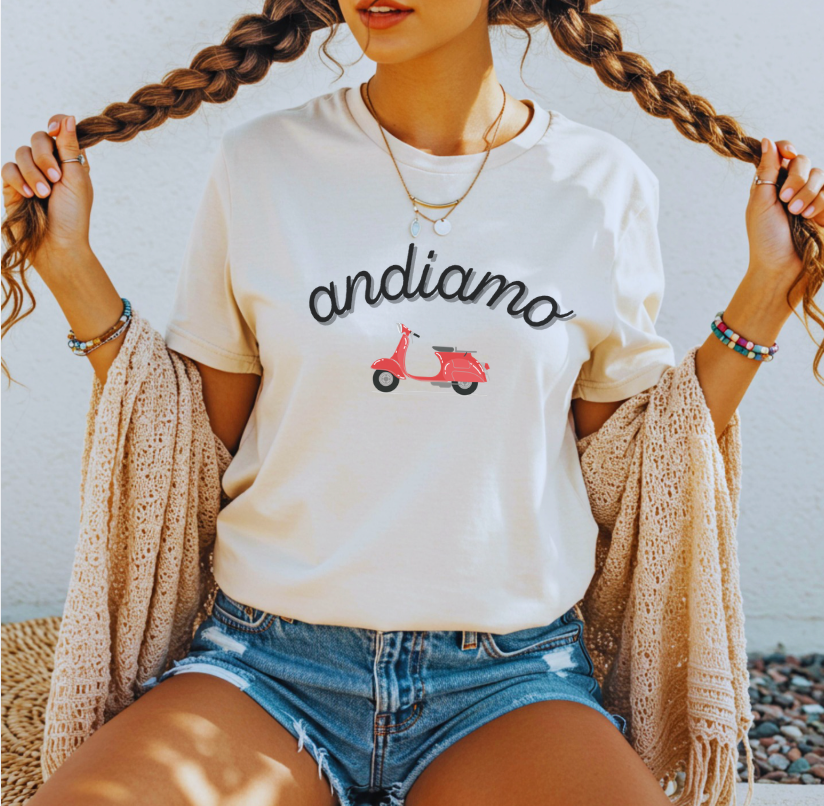 Andiamo Scooter Illustration T-Shirt | Vespa Italy Retro Travel Design
