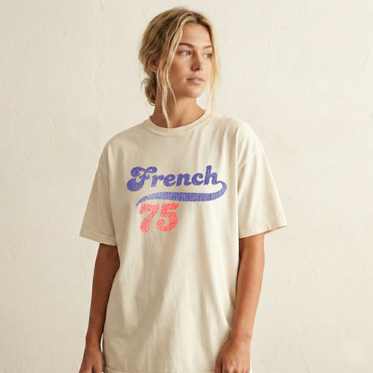 French 75 Retro Script T-Shirt | Vintage Cocktail Style
