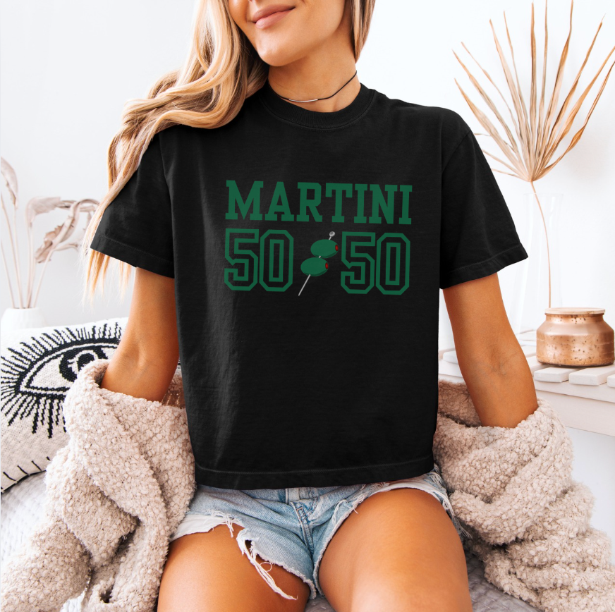 Martini 50/50 Women's Boxy Tee – Retro Cocktail Graphic Tee