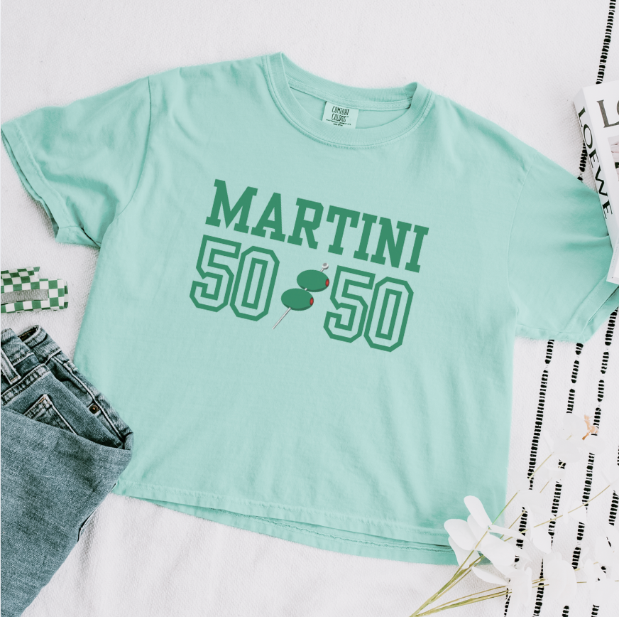Martini 50/50 Women's Boxy Tee – Retro Cocktail Graphic Tee