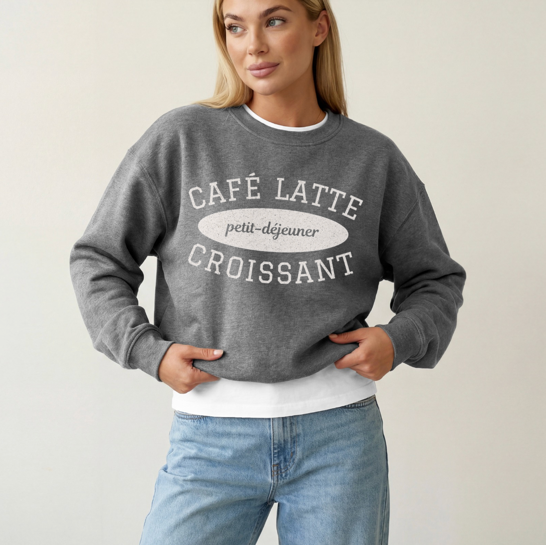 Café Latte & Croissant Sweatshirt – Athletic Style Crewneck