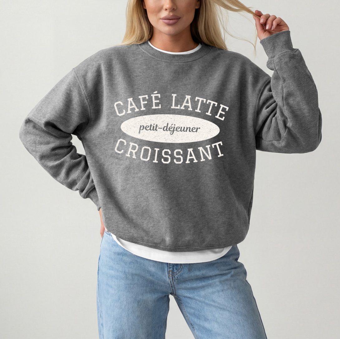 Café Latte & Croissant Sweatshirt – Athletic Style Crewneck