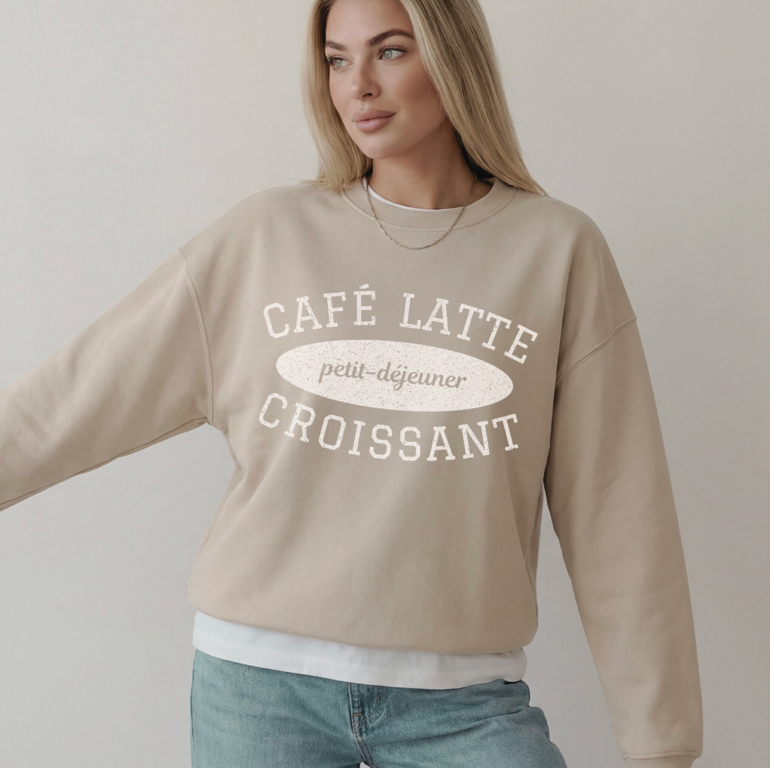 Café Latte & Croissant Sweatshirt – Athletic Style Crewneck