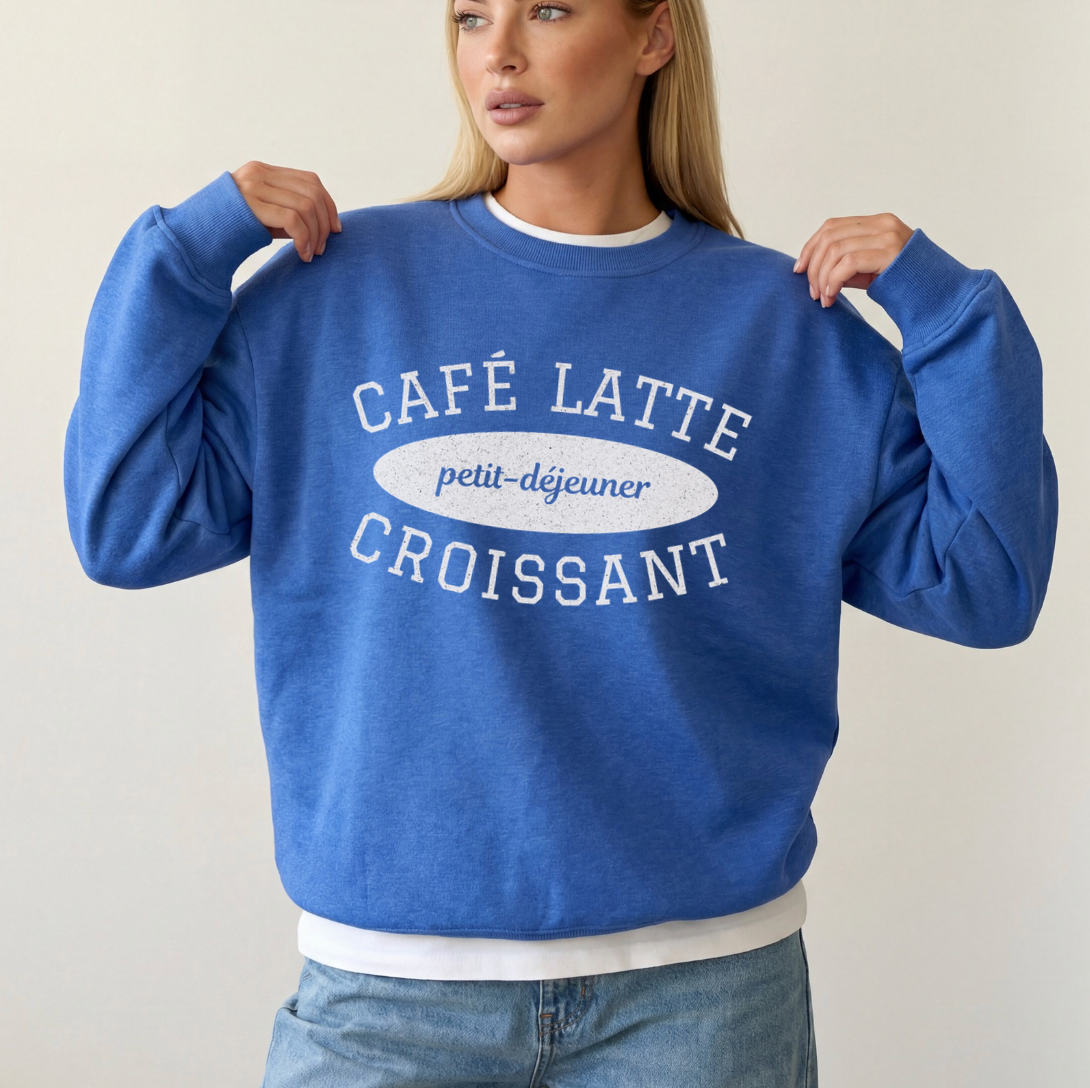 Café Latte & Croissant Sweatshirt – Athletic Style Crewneck
