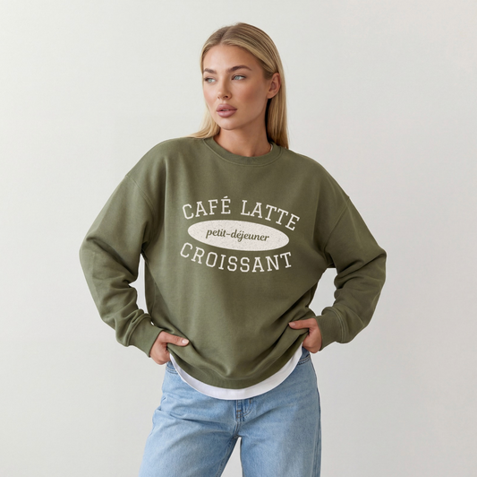 Café Latte & Croissant Sweatshirt – Athletic Style Crewneck
