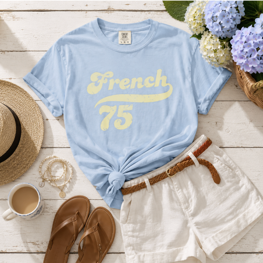 French 75 Retro Script T-Shirt | Vintage Cocktail Style