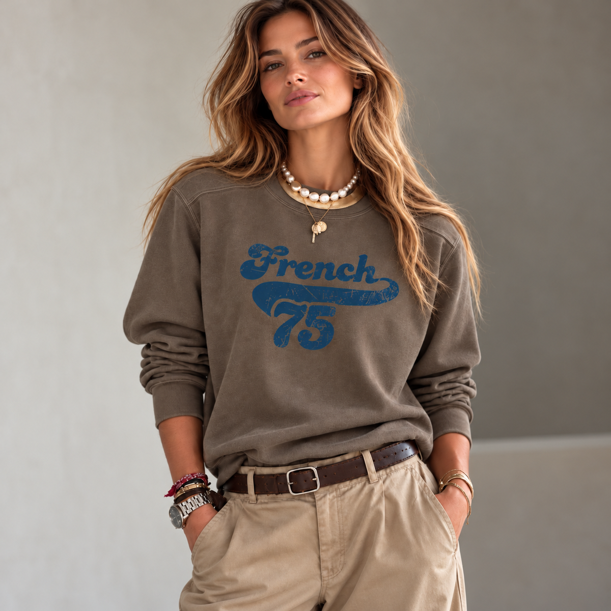 French 75 Vintage Cocktail Crewneck | Garment-Dyed Boxy Sweatshirt